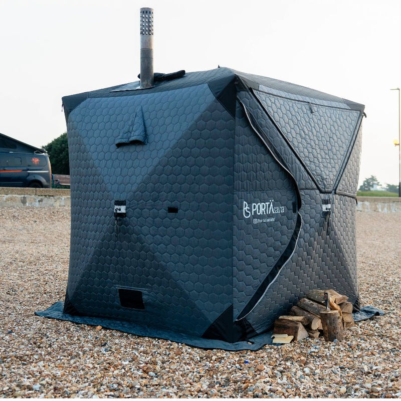 PortaSauna HEX portable sauna, angled view