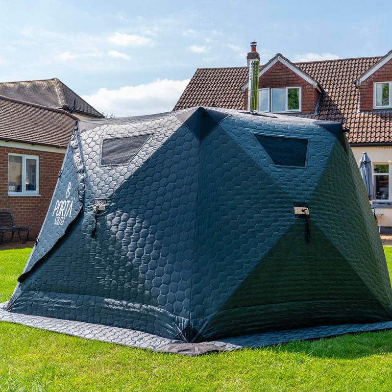 PortaSauna HEXXL 10 person outdoor portable sauna tent, front view