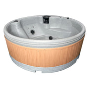 RotoSpa QuatroSpa 6 person hot tub in light grey with teak panels