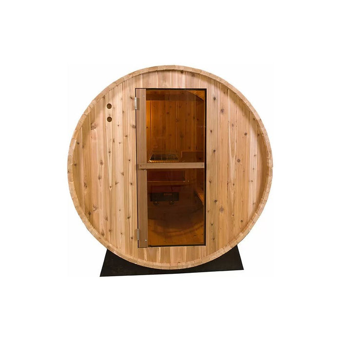 Fonteyn Rustic red cedar barrel sauna, outdoor installation