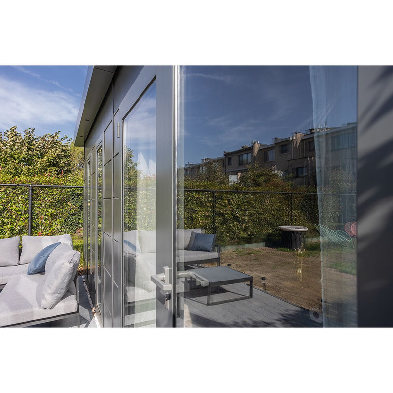 Telluria Luminato 5436 Plus garden office in anthracite, in use in a customer's garden