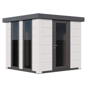 Telluria Luminato 2424 steel garden room in white with white corners, single glazed door facing right