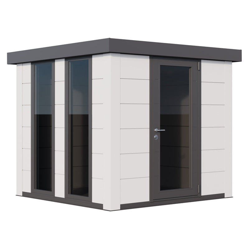Telluria Luminato 2424 steel garden room in white with white corners, single glazed door facing right