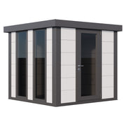Telluria Luminato 2424 steel garden room in white with anthracite corners and a flat insulated roof