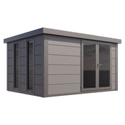 Telluria Luminato 3930 garden room in light grey with anthracite corners, double doors and two full-height windows