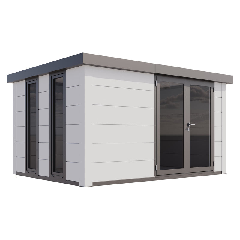 Telluria Luminato 3930 steel garden room in white with white corners and a flat insulated roof