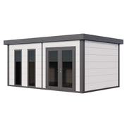 Telluria Luminato 5436 Plus steel garden room in white with anthracite corners, showing the full 5.4m elevation