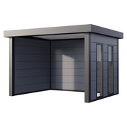 Telluria Singolo 3630 steel garden lounge in light grey with fixed side windows, open across the front, 10.7 square metres of covered space
