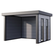 Telluria Singolo 3630 steel garden lounge in white with fixed side windows, open across the front, 10.7 square metres of covered space