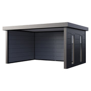 Telluria Singolo 4836 steel garden lounge in anthracite grey with fixed side windows, open across the front, 17.1 square metres of covered space