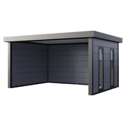 Telluria Singolo 4836 steel garden lounge in light grey with fixed side windows, open across the front, 17.1 square metres of covered space