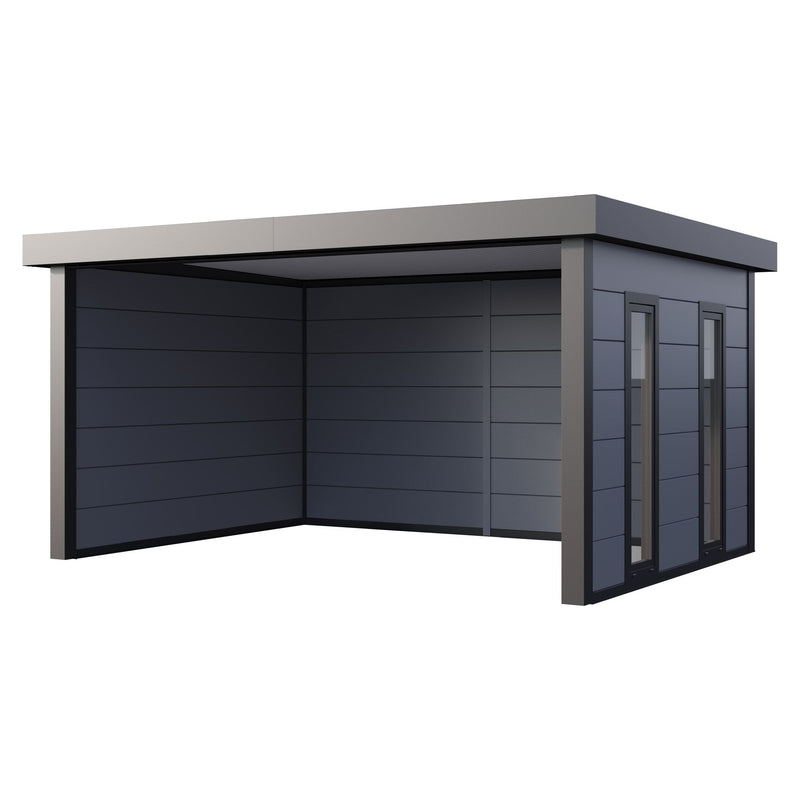 Telluria Singolo 4836 steel garden lounge in light grey with fixed side windows, open across the front, 17.1 square metres of covered space