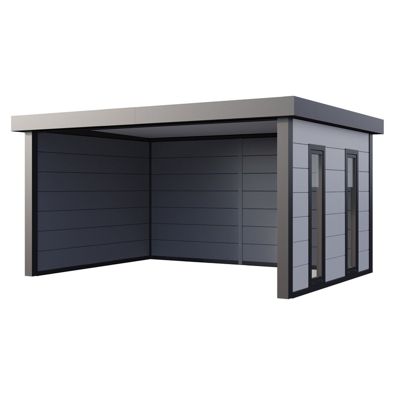 Telluria Singolo 4836 steel garden lounge in white with fixed side windows, open across the front, 17.1 square metres of covered space