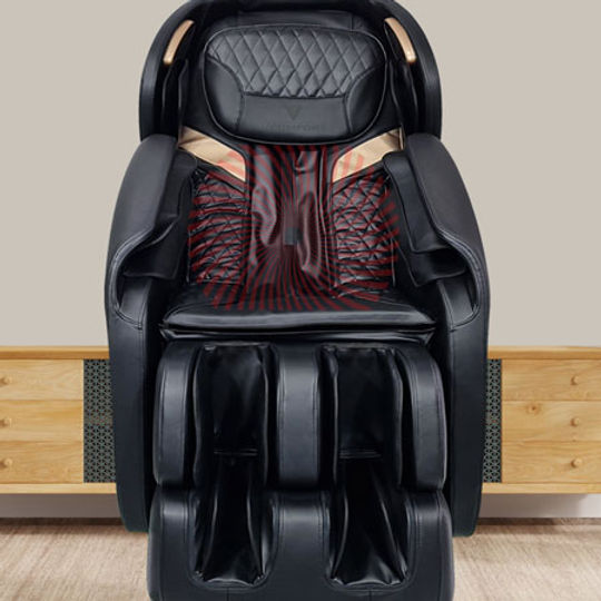 VComfort T-Rok massage chair in black, reclined position