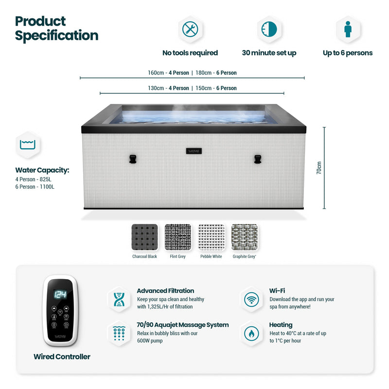 Wave Garda 4 Person hot tub product specification diagram